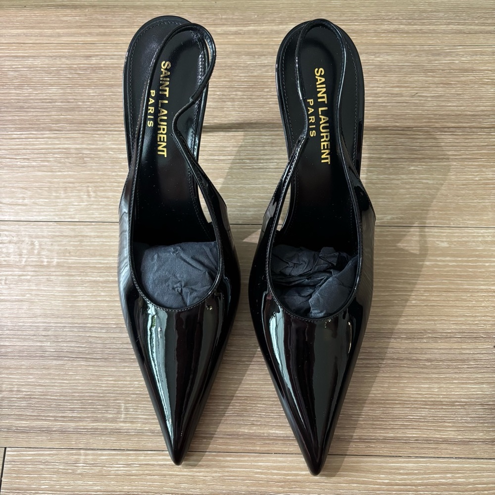 YSL Kendall 90 Patent Slingback Pumps Authentic